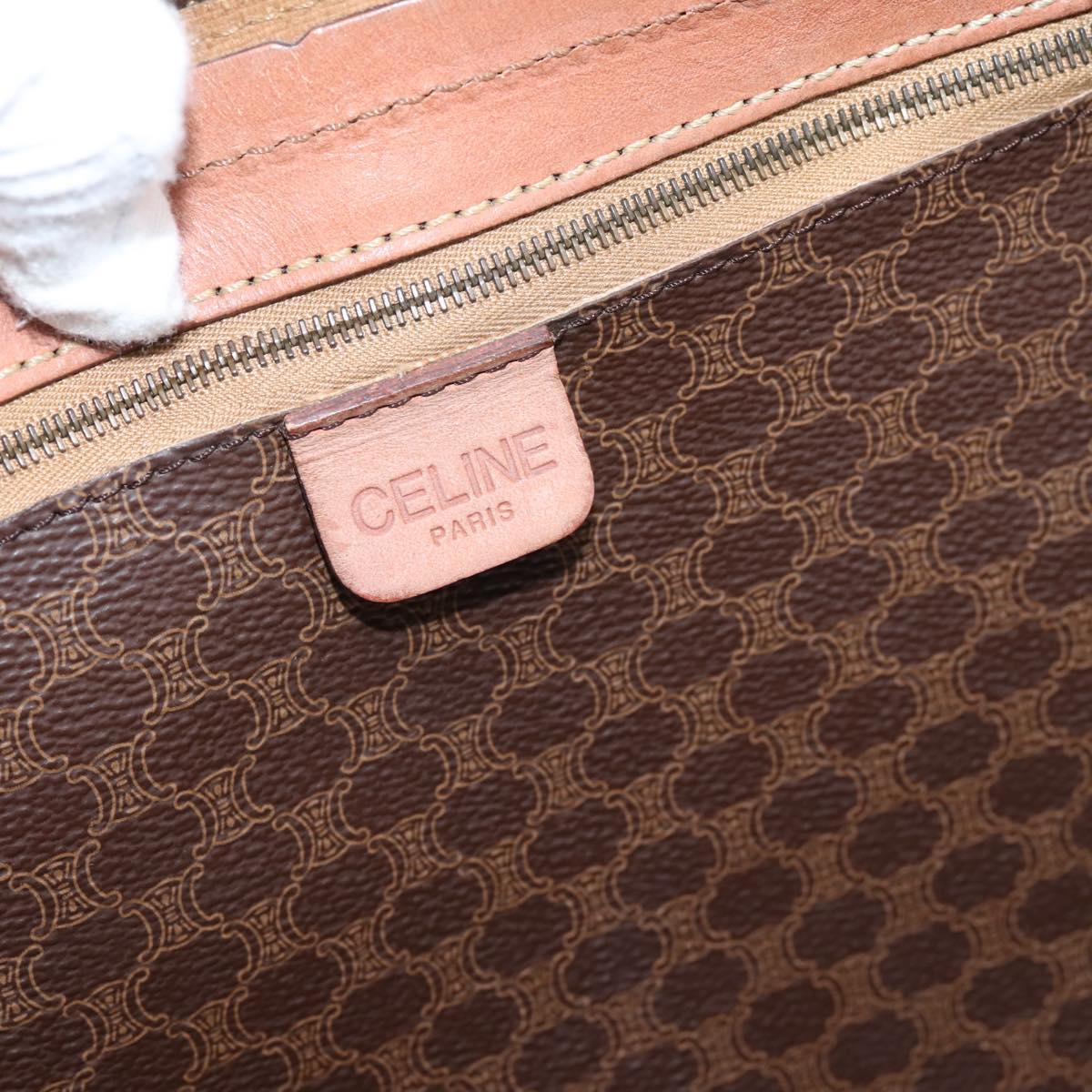 CELINE Macadam Canvas Boston Bag PVC Leather 2way Brown Gold Auth 204212