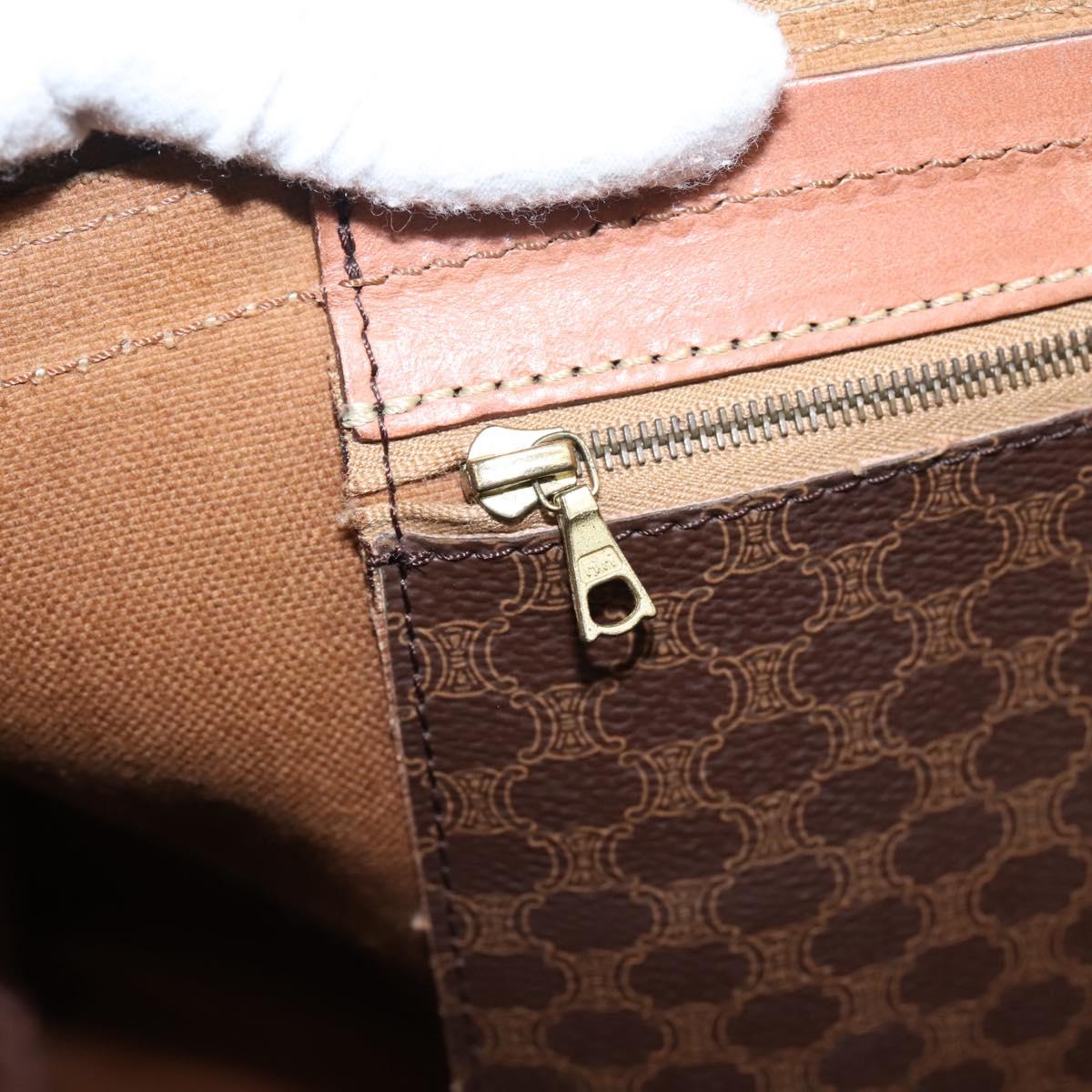 CELINE Macadam Canvas Boston Bag PVC Leather 2way Brown Gold Auth 204212