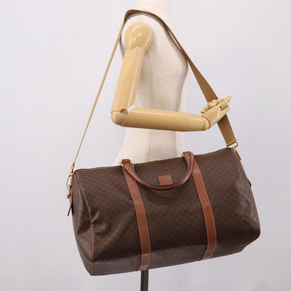 CELINE Macadam Canvas Boston Bag PVC Leather 2way Brown Gold Auth 204212