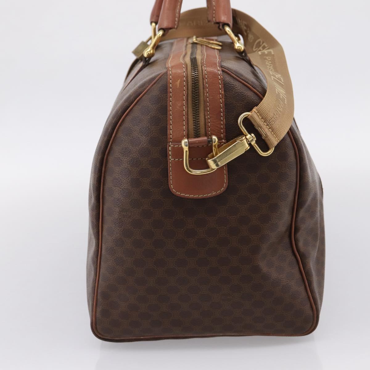 CELINE Macadam Canvas Boston Bag PVC Leather 2way Brown Gold Auth 204212