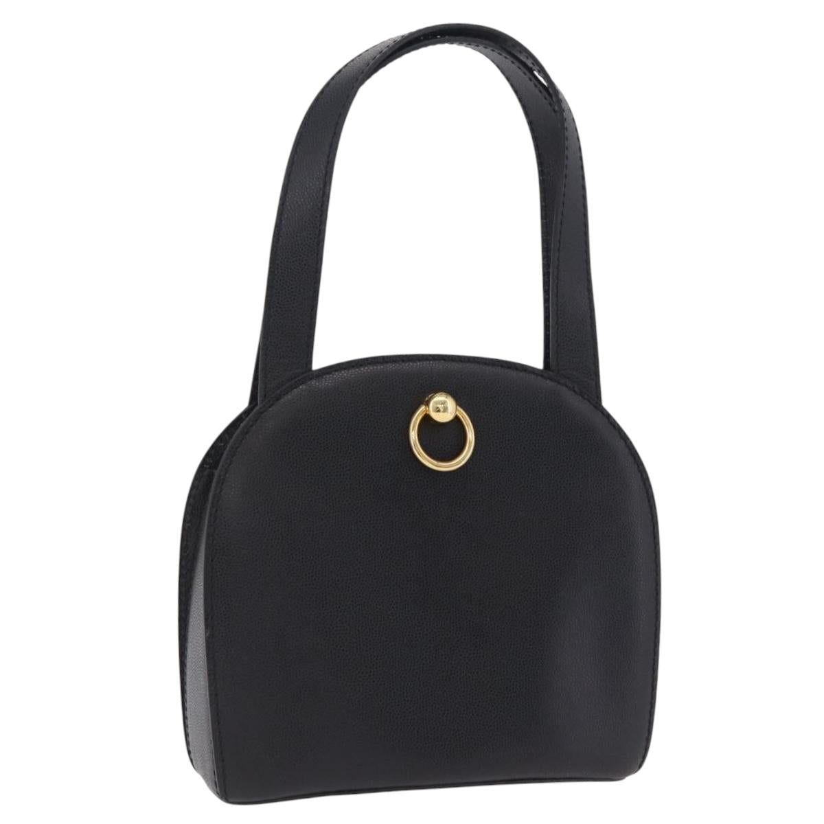 CELINE Hand Bag Leather Black Gold Auth 204213A