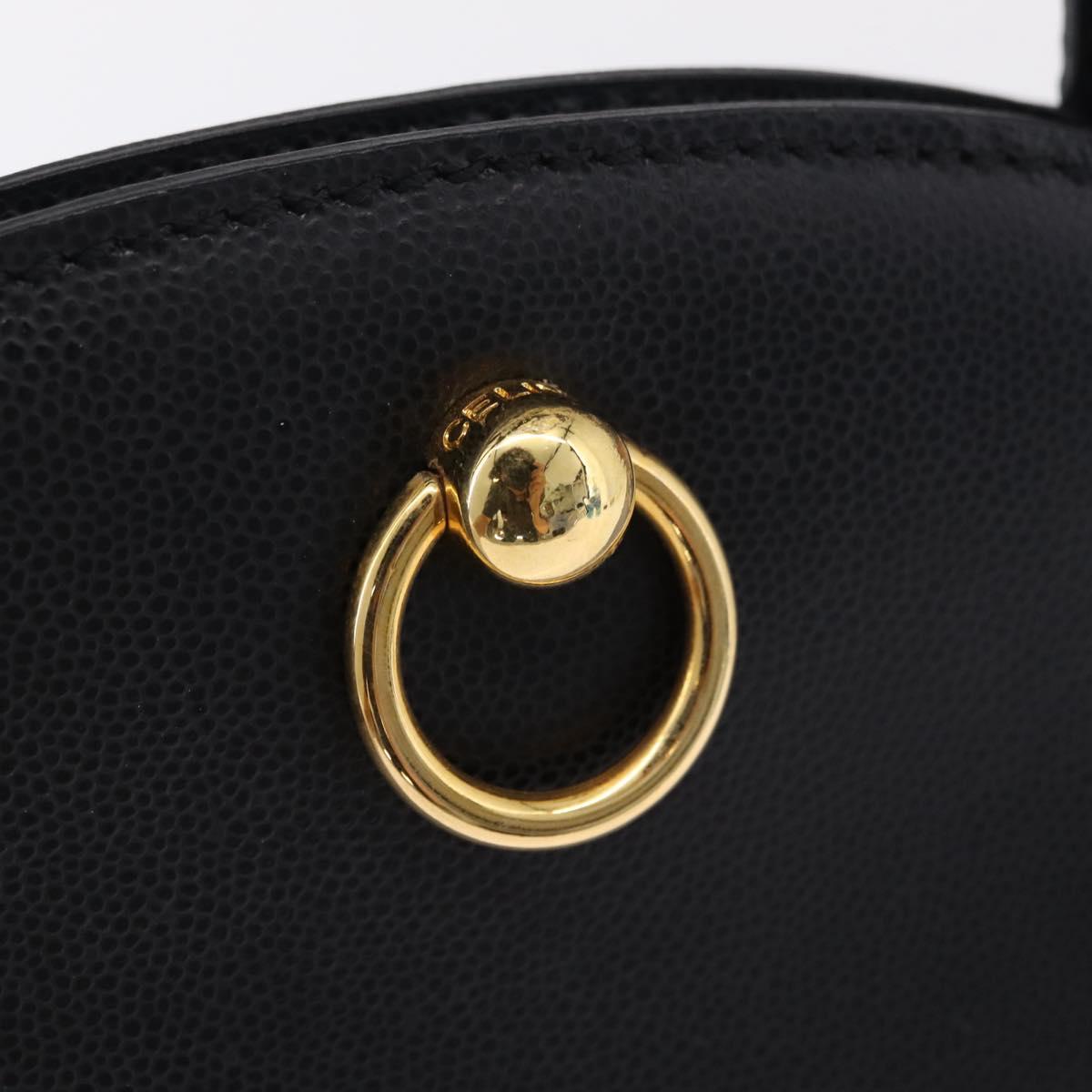 CELINE Hand Bag Leather Black Gold Auth 204213A
