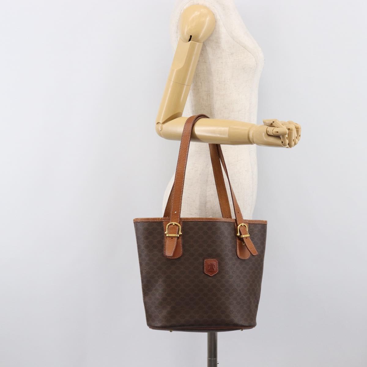 CELINE Macadam Canvas Tote Bag PVC Leather Brown Gold Auth 204214