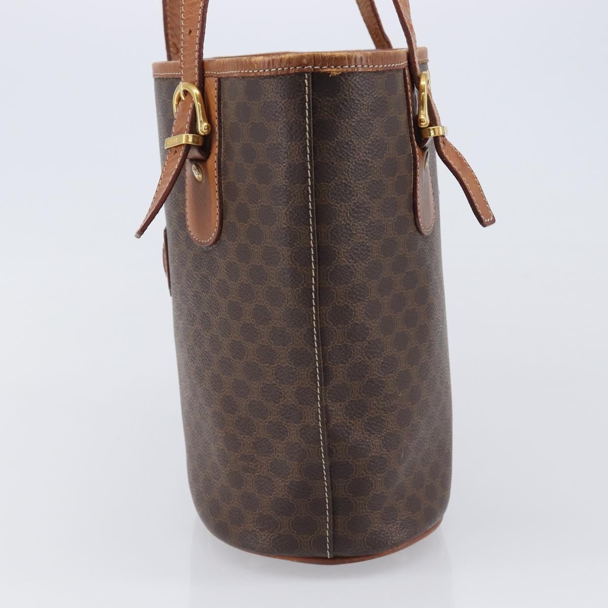 CELINE Macadam Canvas Tote Bag PVC Leather Brown Gold Auth 204214