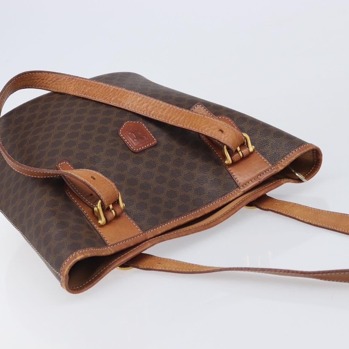 CELINE Macadam Canvas Tote Bag PVC Leather Brown Gold Auth 204214