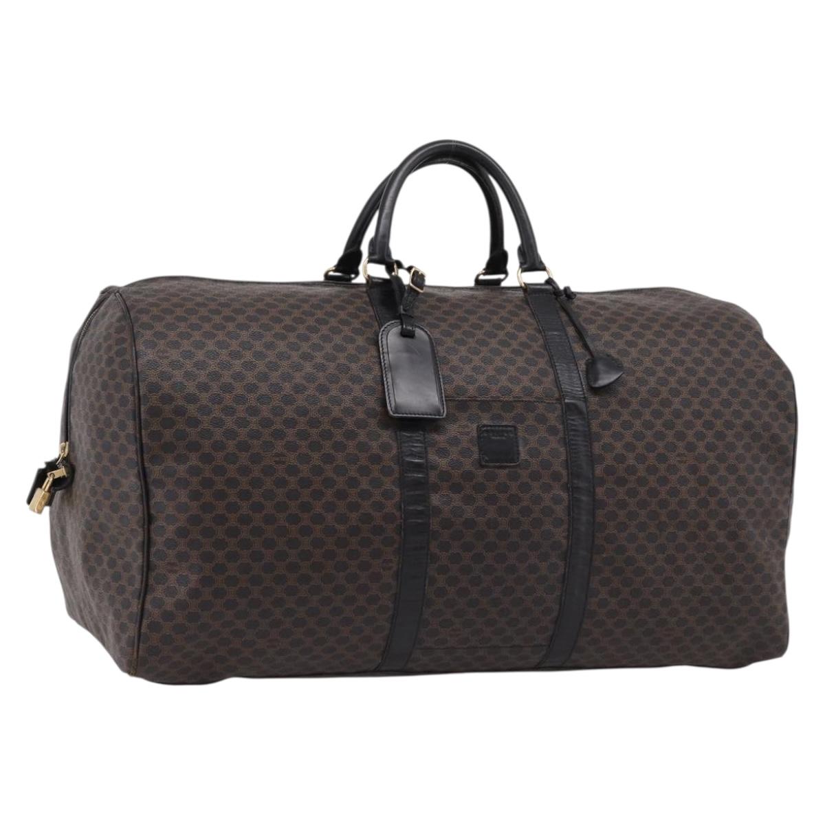 CELINE Macadam Canvas Boston Bag PVC Leather Black Gold Auth 204215