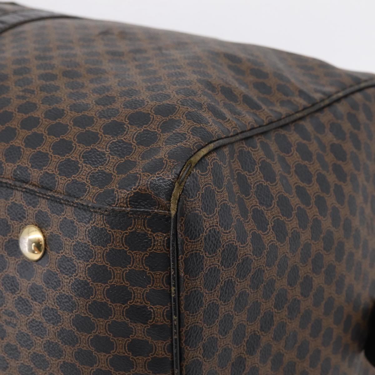 CELINE Macadam Canvas Boston Bag PVC Leather Black Gold Auth 204215