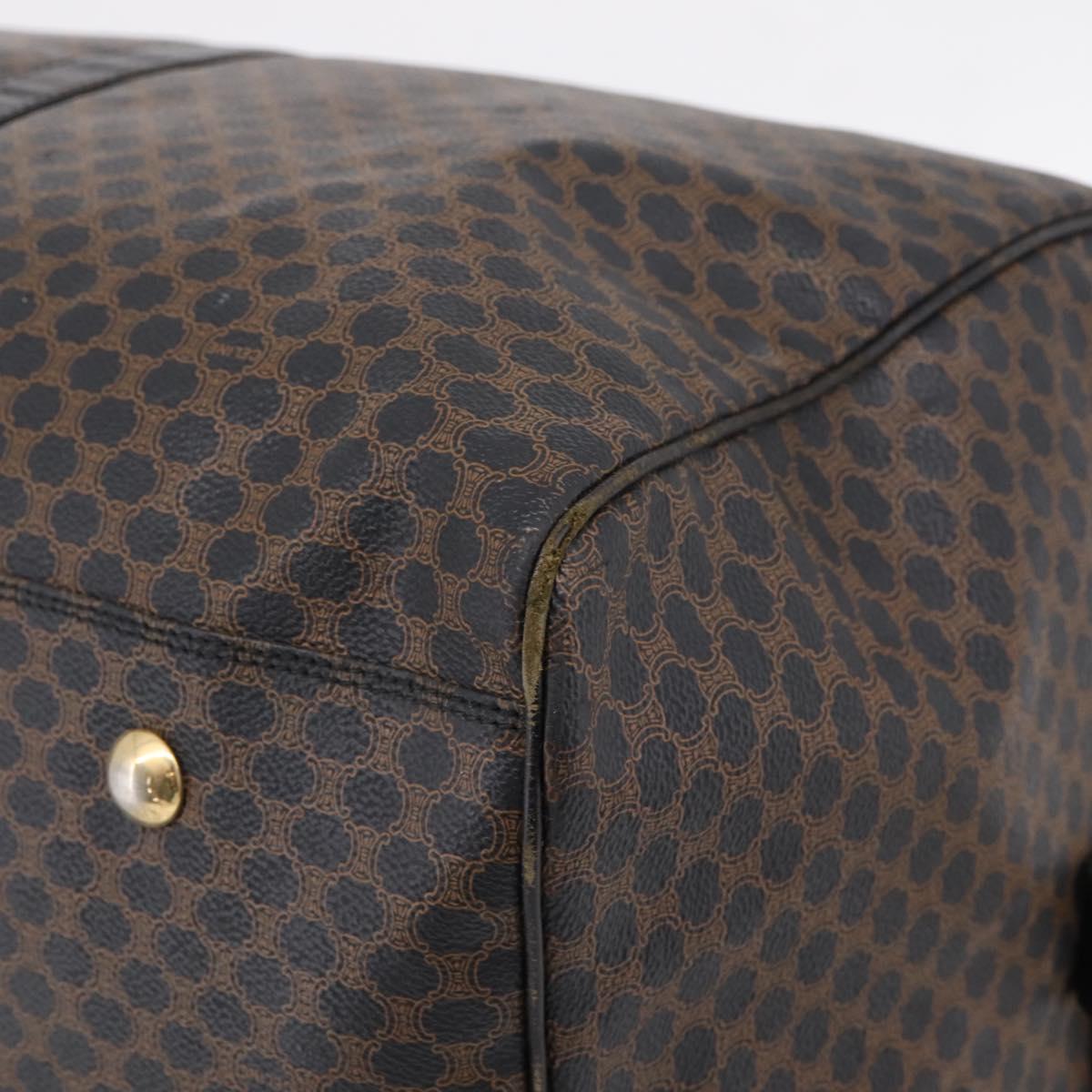 CELINE Macadam Canvas Boston Bag PVC Leather Black Gold Auth 204215