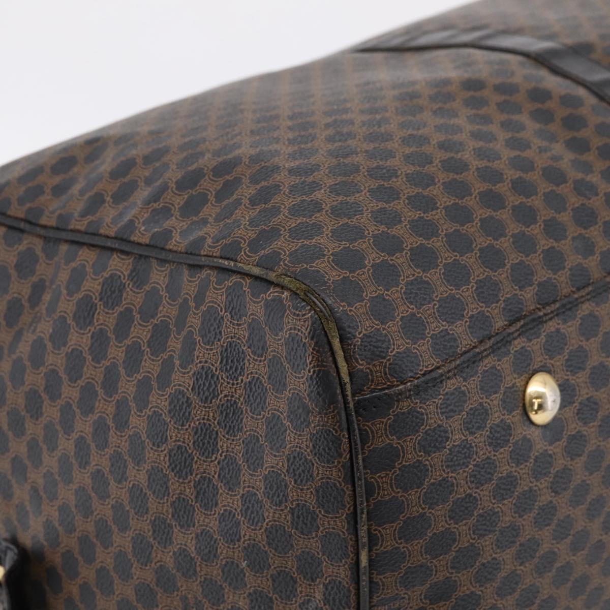 CELINE Macadam Canvas Boston Bag PVC Leather Black Gold Auth 204215