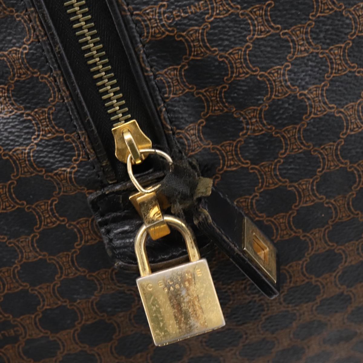 CELINE Macadam Canvas Boston Bag PVC Leather Black Gold Auth 204215