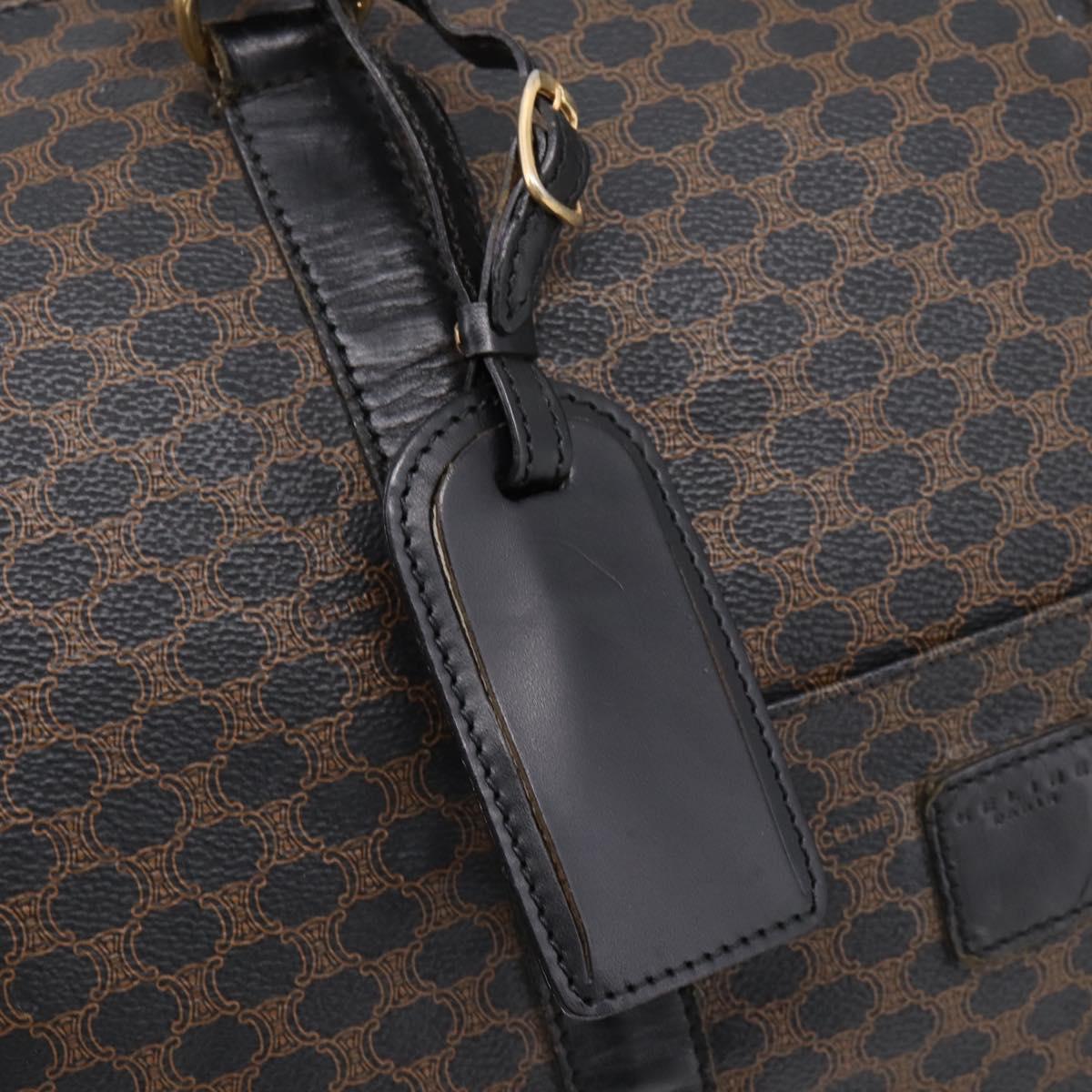 CELINE Macadam Canvas Boston Bag PVC Leather Black Gold Auth 204215
