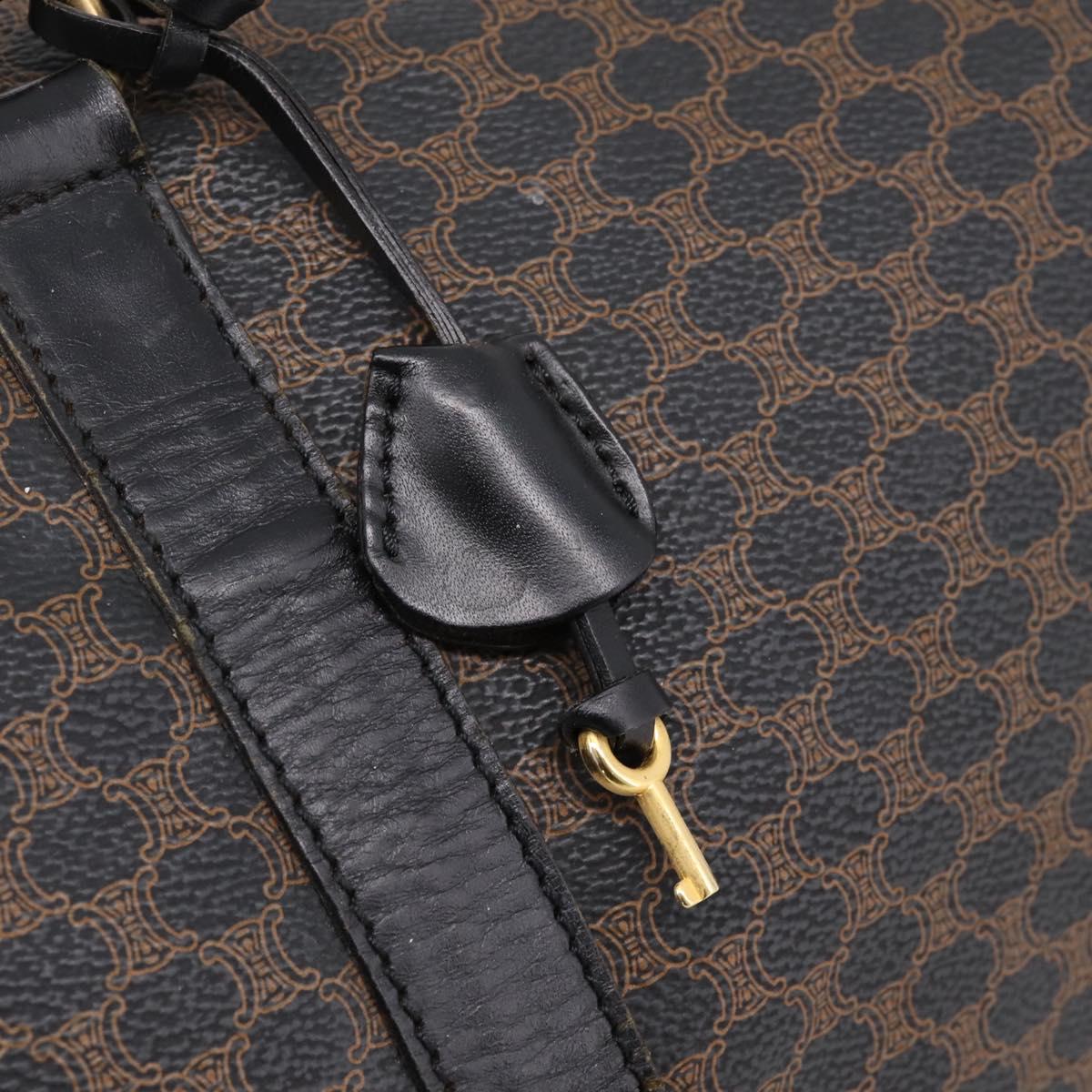 CELINE Macadam Canvas Boston Bag PVC Leather Black Gold Auth 204215