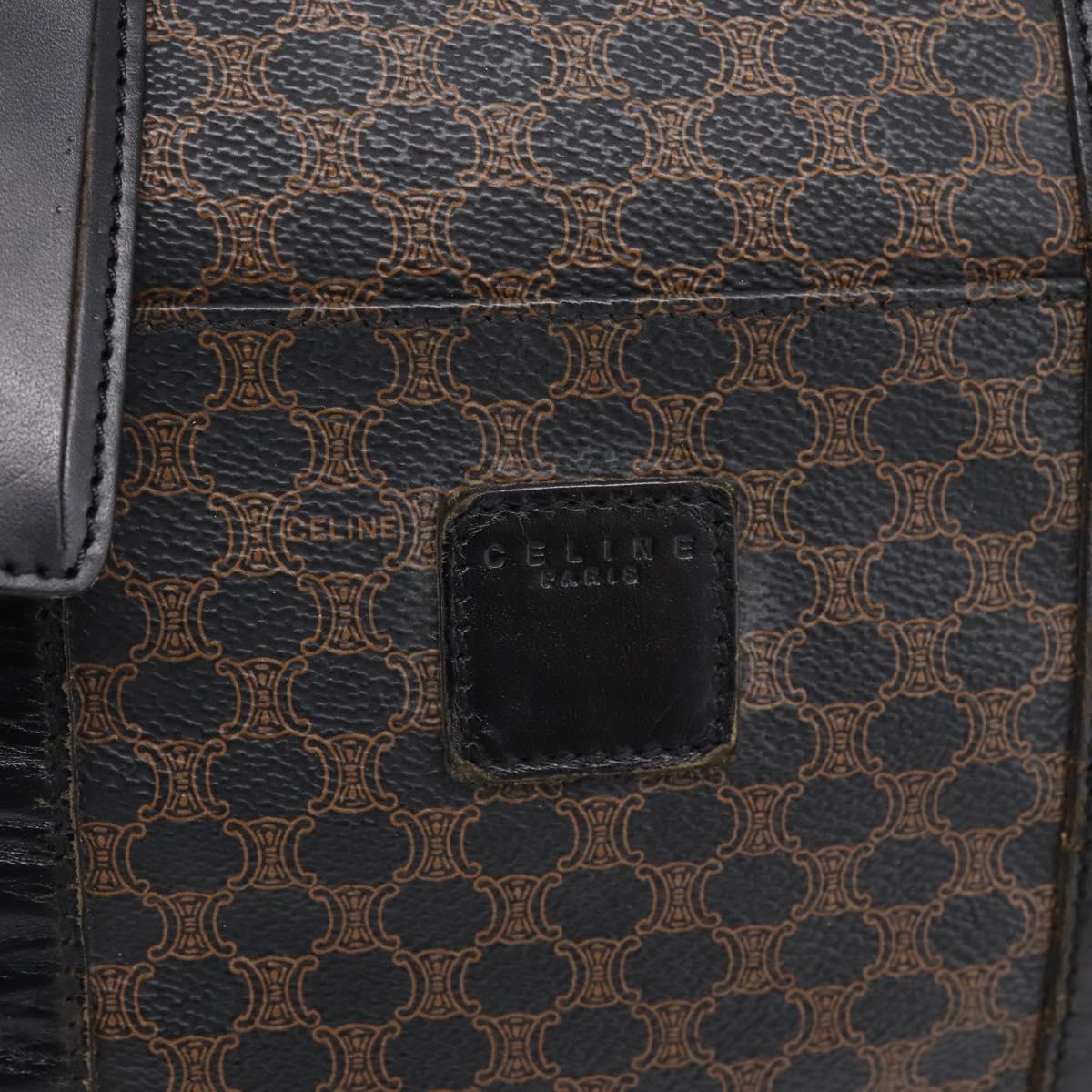 CELINE Macadam Canvas Boston Bag PVC Leather Black Gold Auth 204215