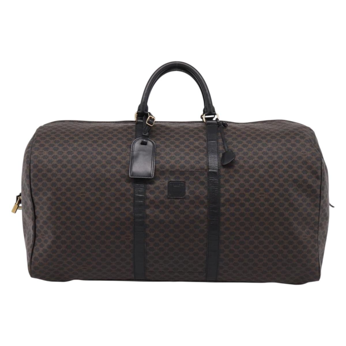 CELINE Macadam Canvas Boston Bag PVC Leather Black Gold Auth 204215