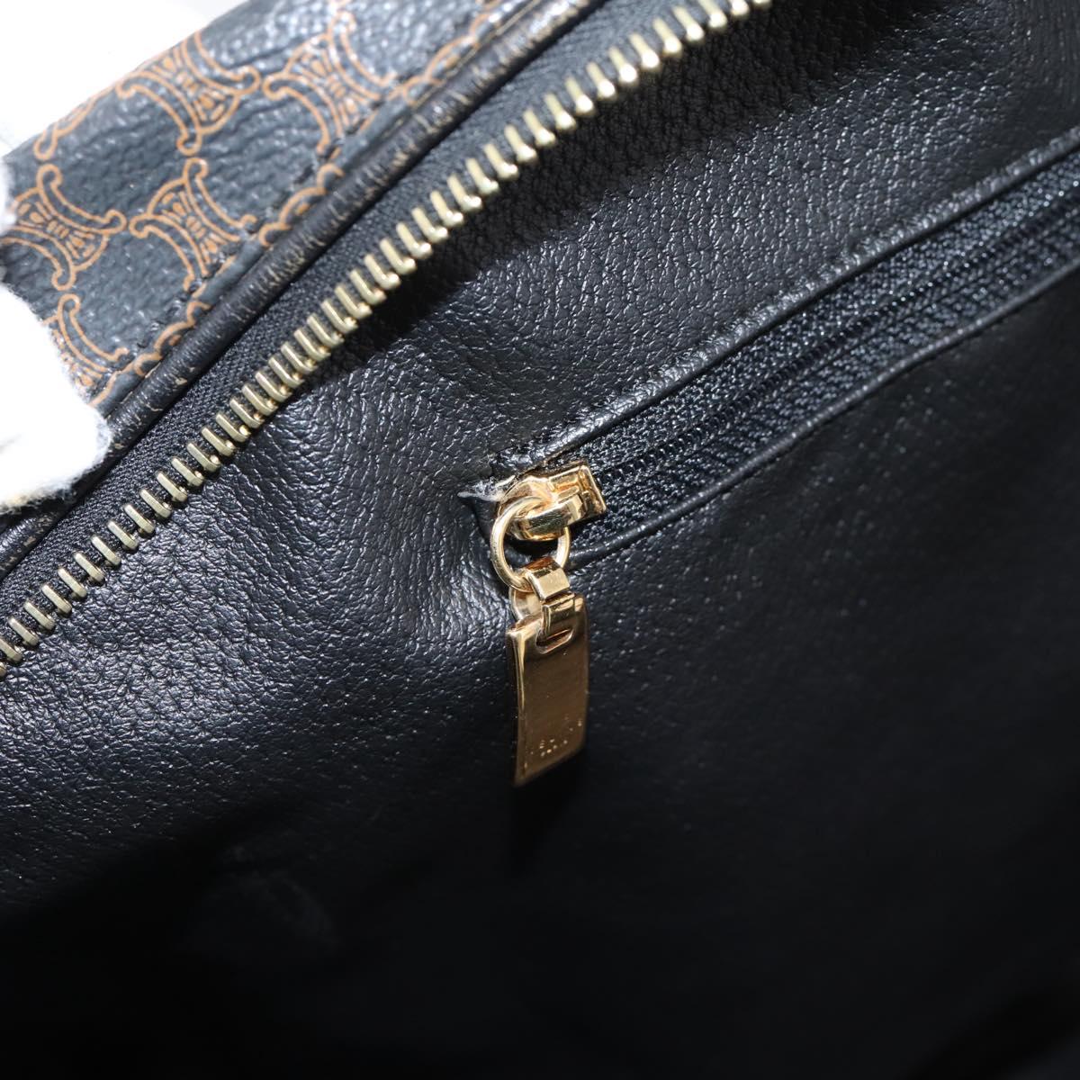 CELINE Macadam Canvas Boston Bag PVC Leather Black Gold Auth 204215