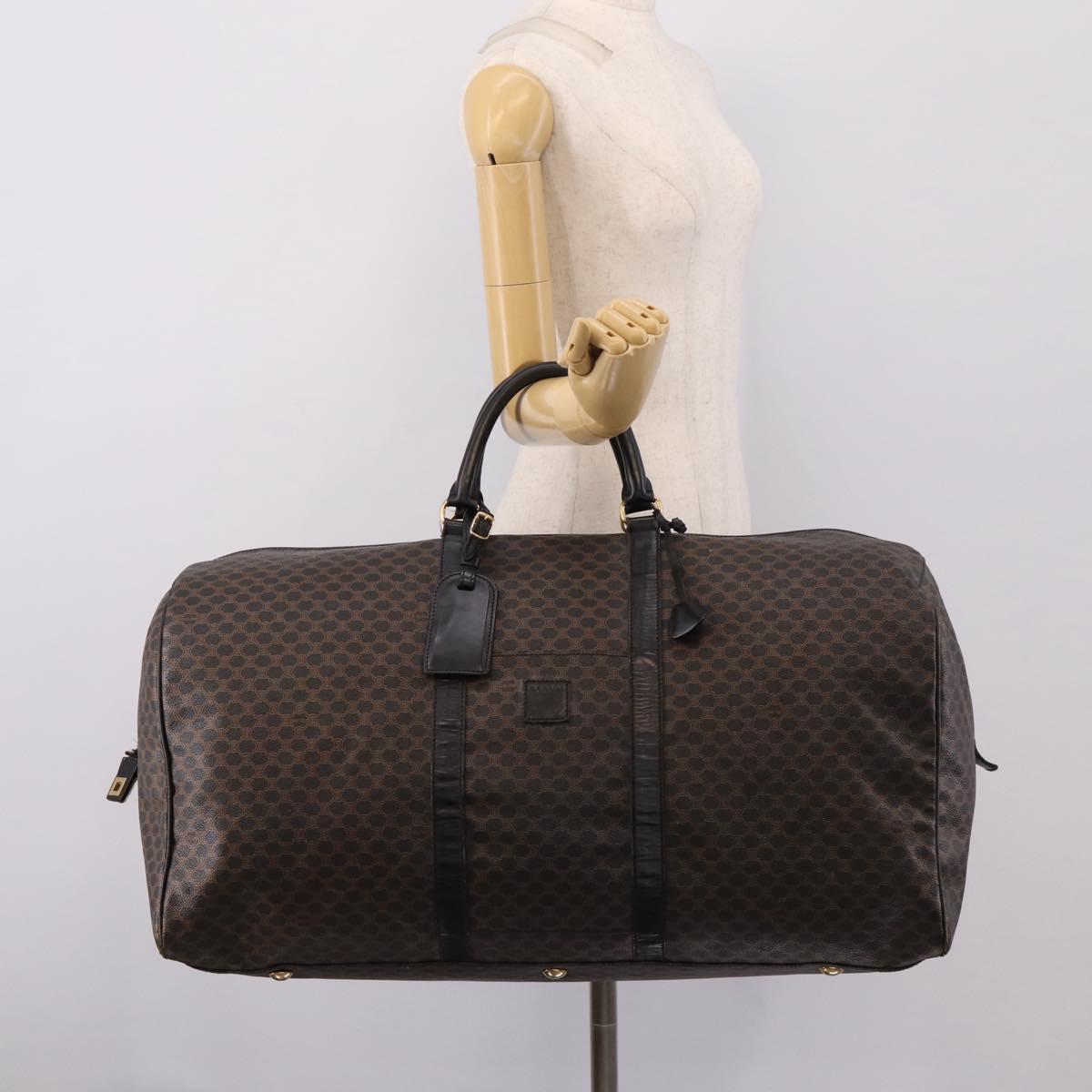 CELINE Macadam Canvas Boston Bag PVC Leather Black Gold Auth 204215