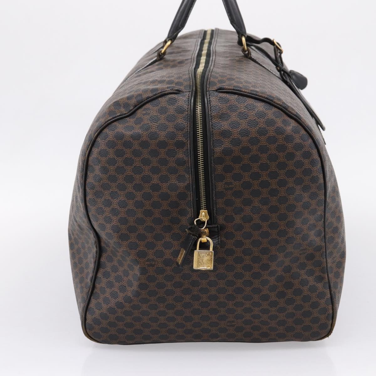 CELINE Macadam Canvas Boston Bag PVC Leather Black Gold Auth 204215