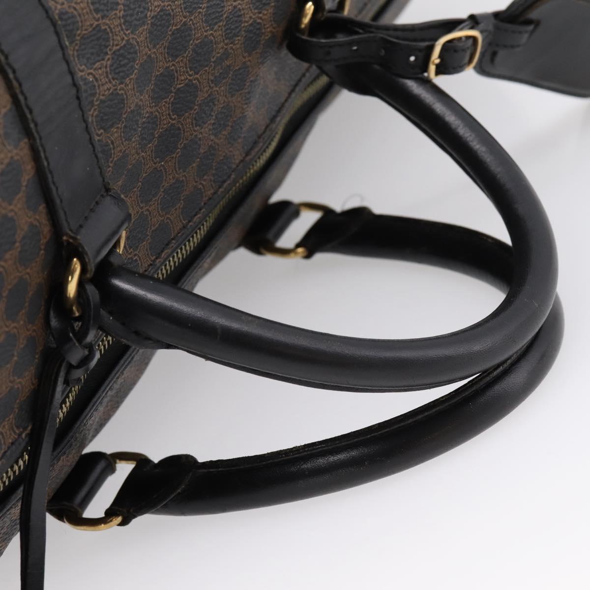 CELINE Macadam Canvas Boston Bag PVC Leather Black Gold Auth 204215