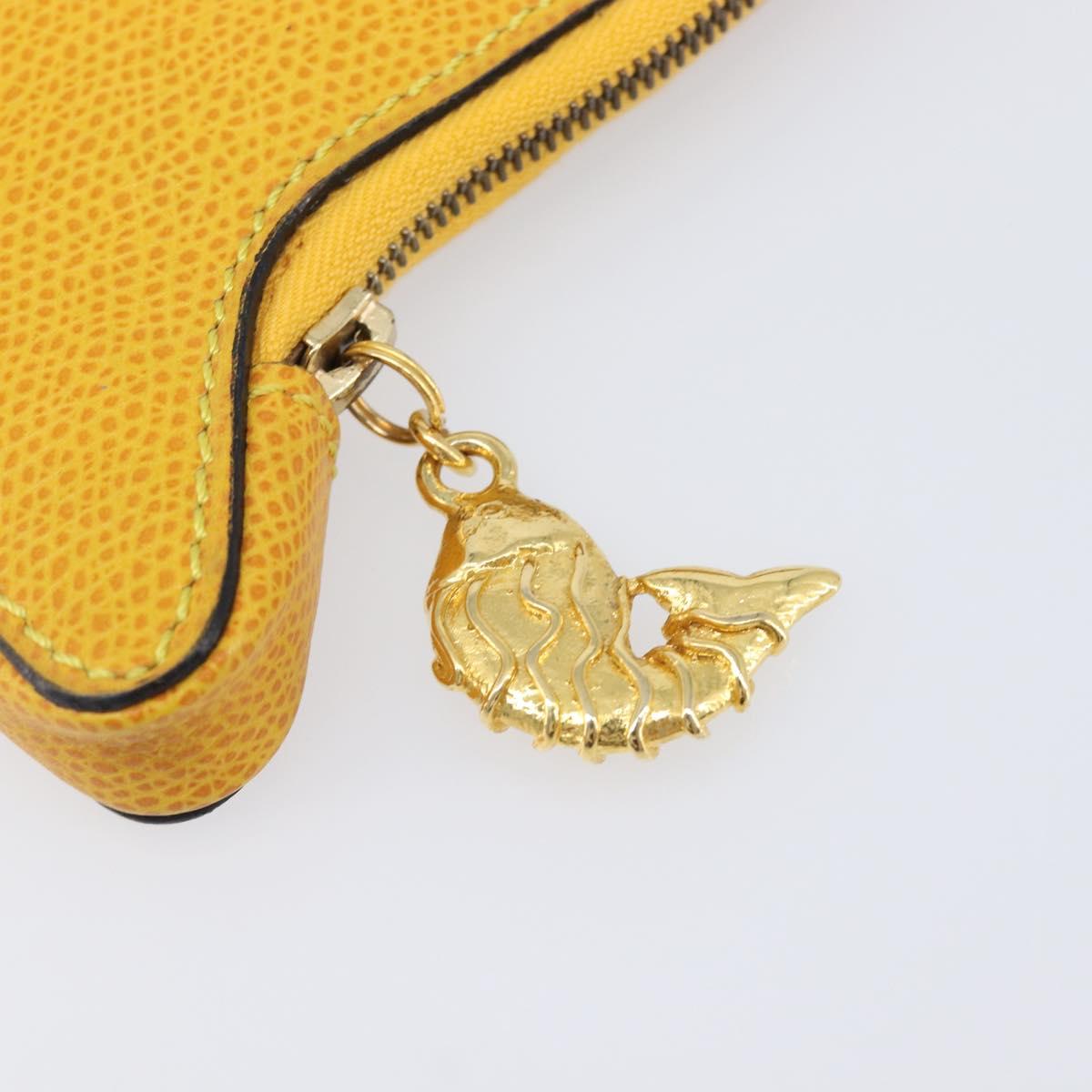 CELINE Coin Purse Leather Yellow Gold Auth 204220A