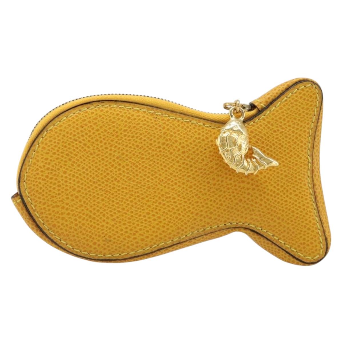 CELINE Coin Purse Leather Yellow Gold Auth 204220A