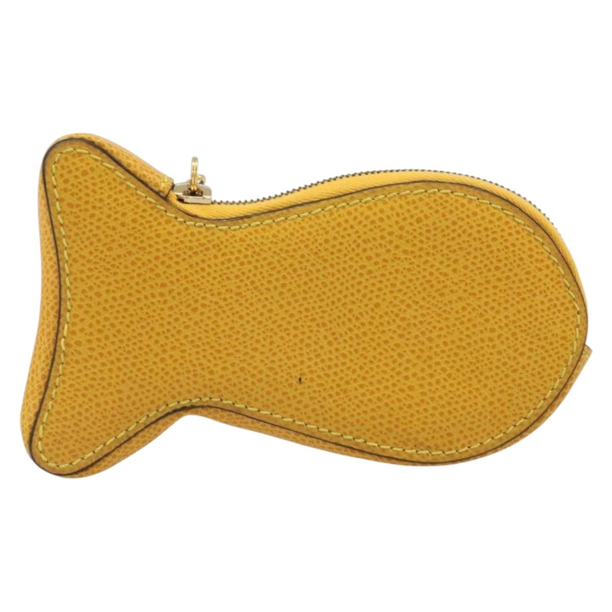 CELINE Coin Purse Leather Yellow Gold Auth 204220A