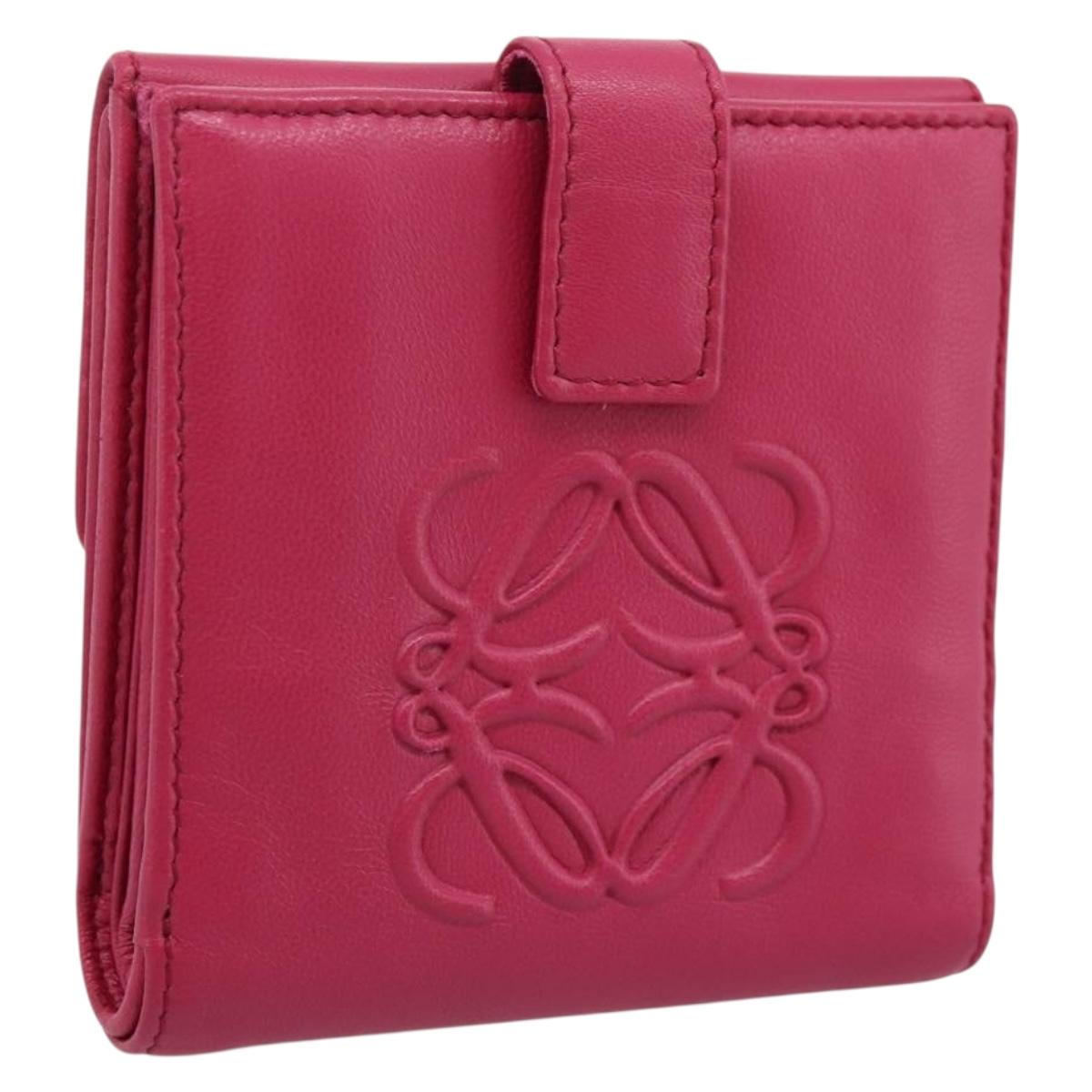 LOEWE Bifold Wallet Leather Pink Gold Auth 204222A