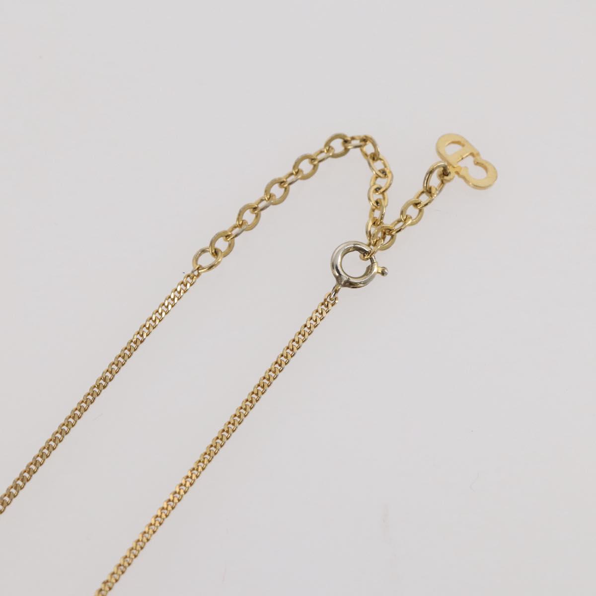 Christian Dior Rhinestone Necklace metal Gold Tone Auth 204224