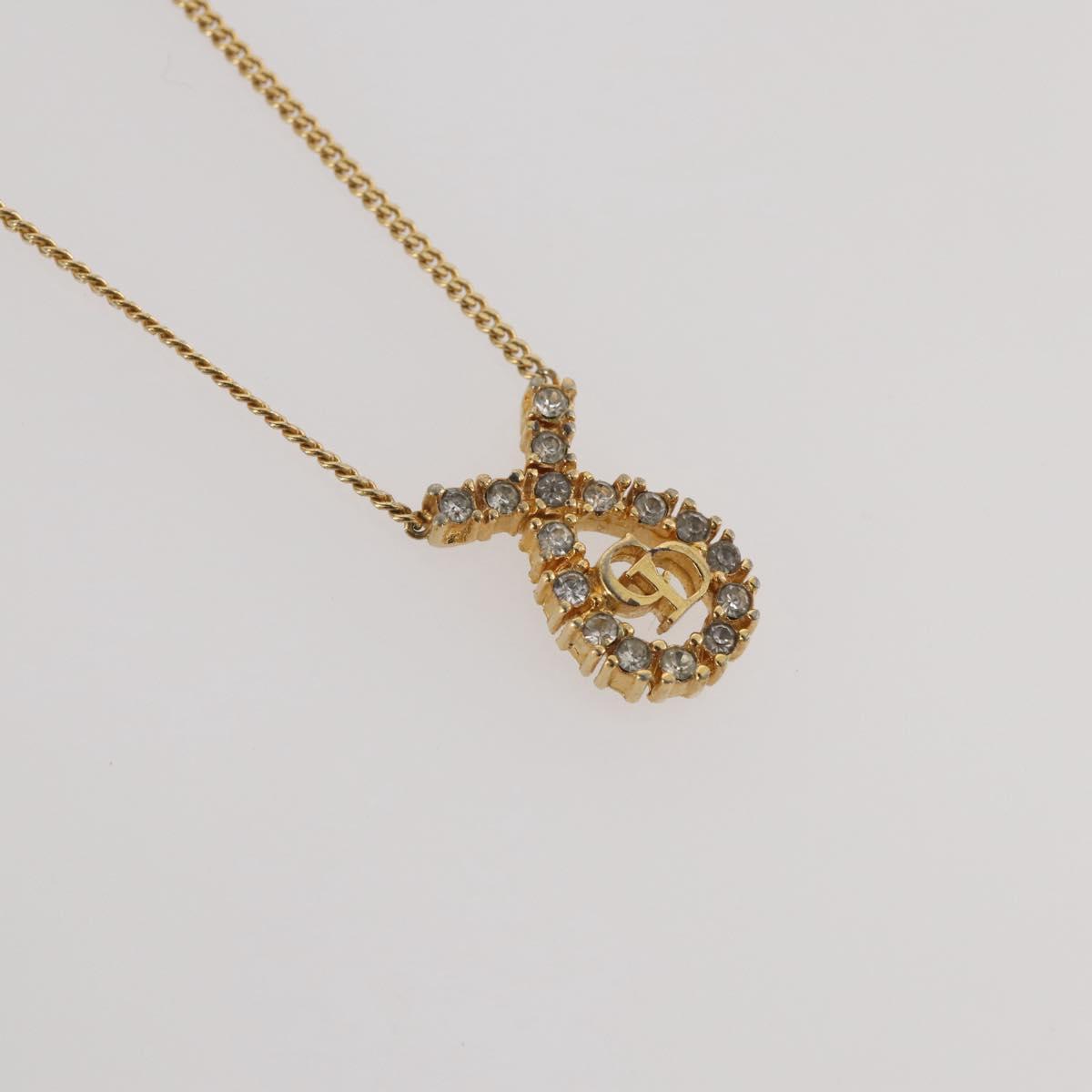 Christian Dior Rhinestone Necklace metal Gold Tone Auth 204224