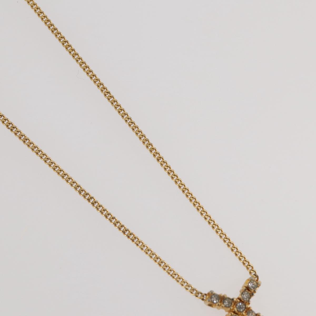 Christian Dior Rhinestone Necklace metal Gold Tone Auth 204224