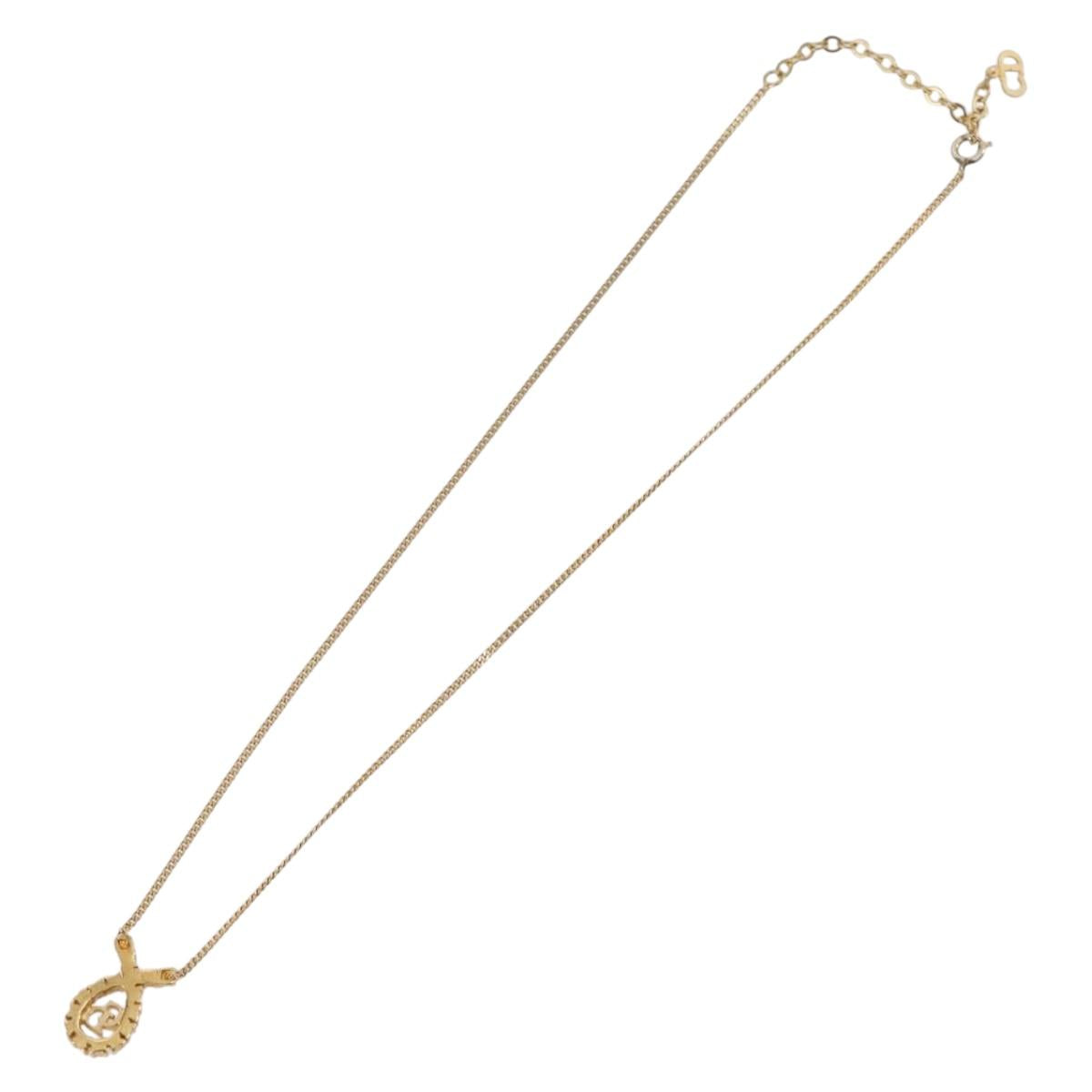 Christian Dior Rhinestone Necklace metal Gold Tone Auth 204224
