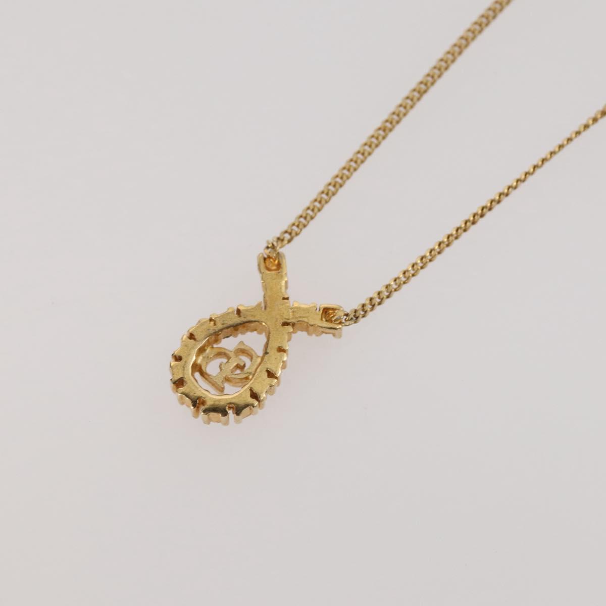 Christian Dior Rhinestone Necklace metal Gold Tone Auth 204224