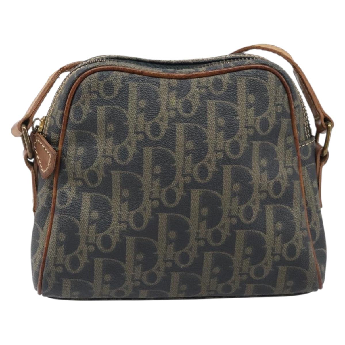 Christian Dior Trotter Canvas Shoulder Bag PVC Green Gold Auth 204234
