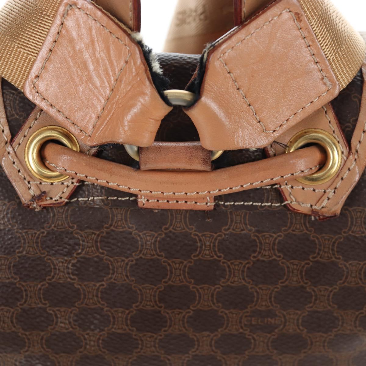 CELINE Macadam Canvas Backpack PVC Leather Brown Gold Auth 204235