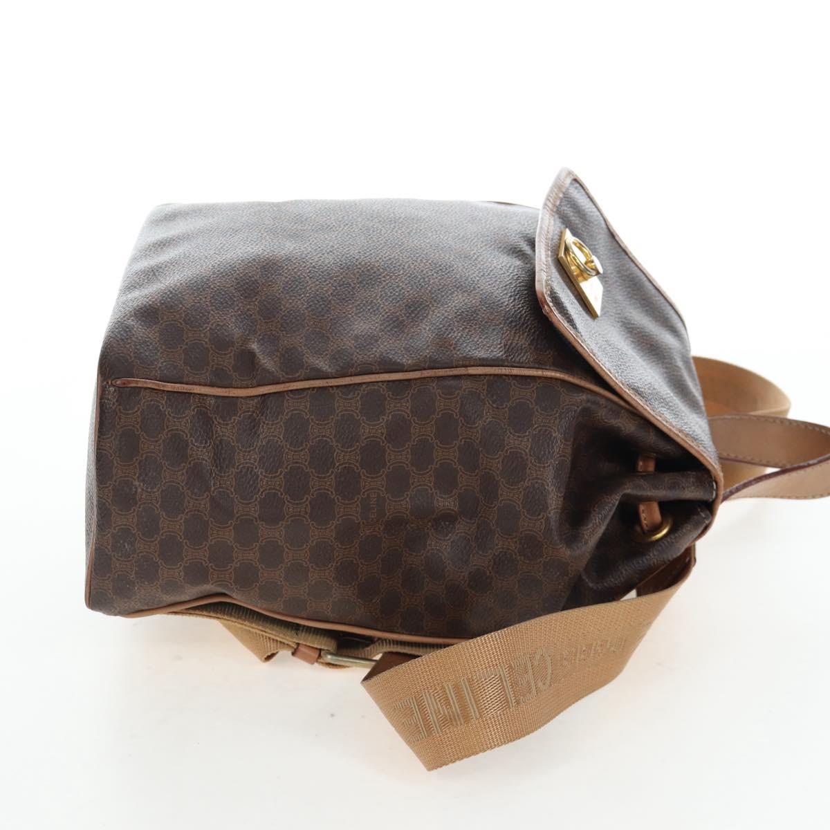 CELINE Macadam Canvas Backpack PVC Leather Brown Gold Auth 204235