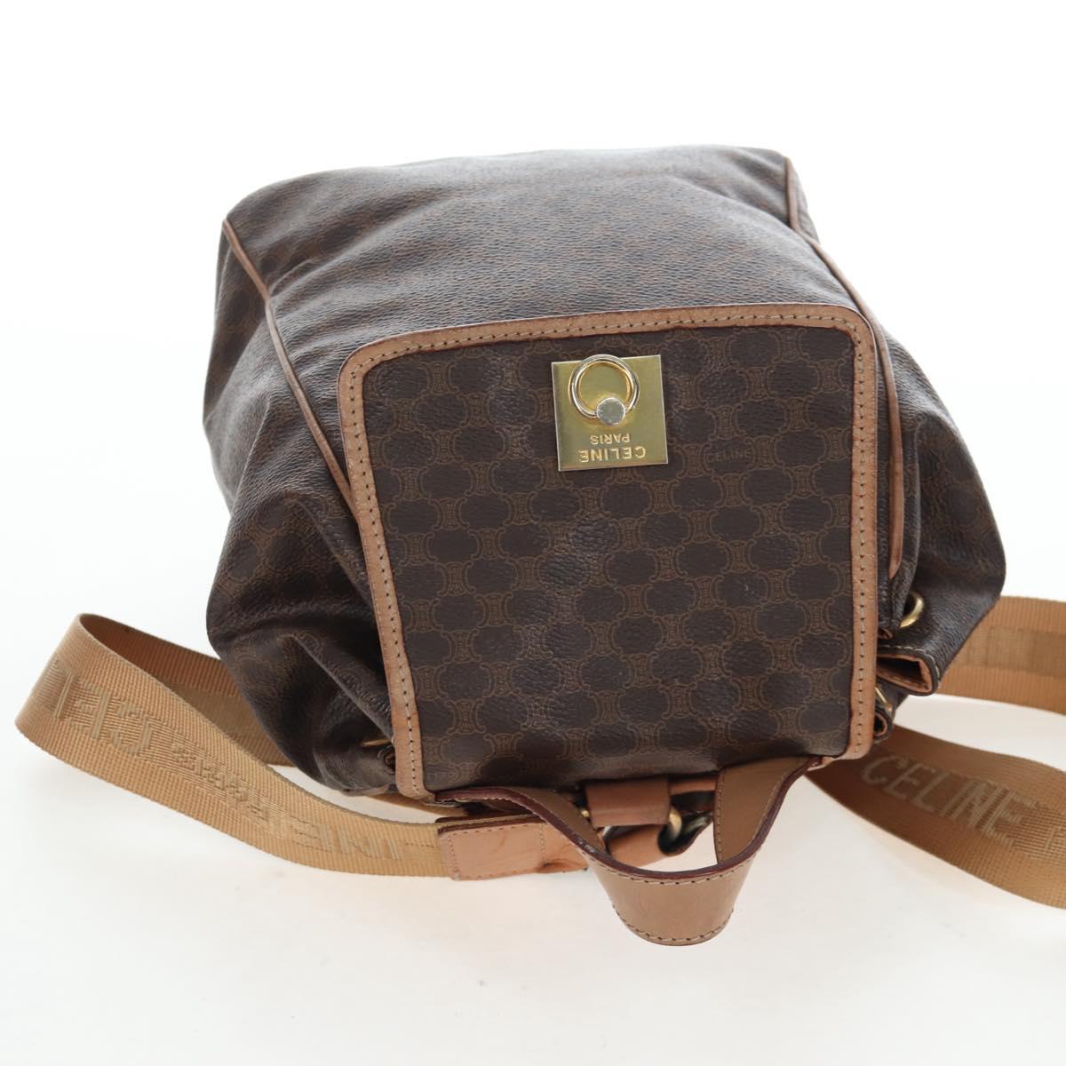 CELINE Macadam Canvas Backpack PVC Leather Brown Gold Auth 204235