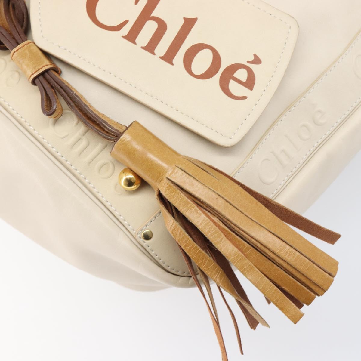 Chloe Eden Small Tote Bag Leather White Gold Auth 204236