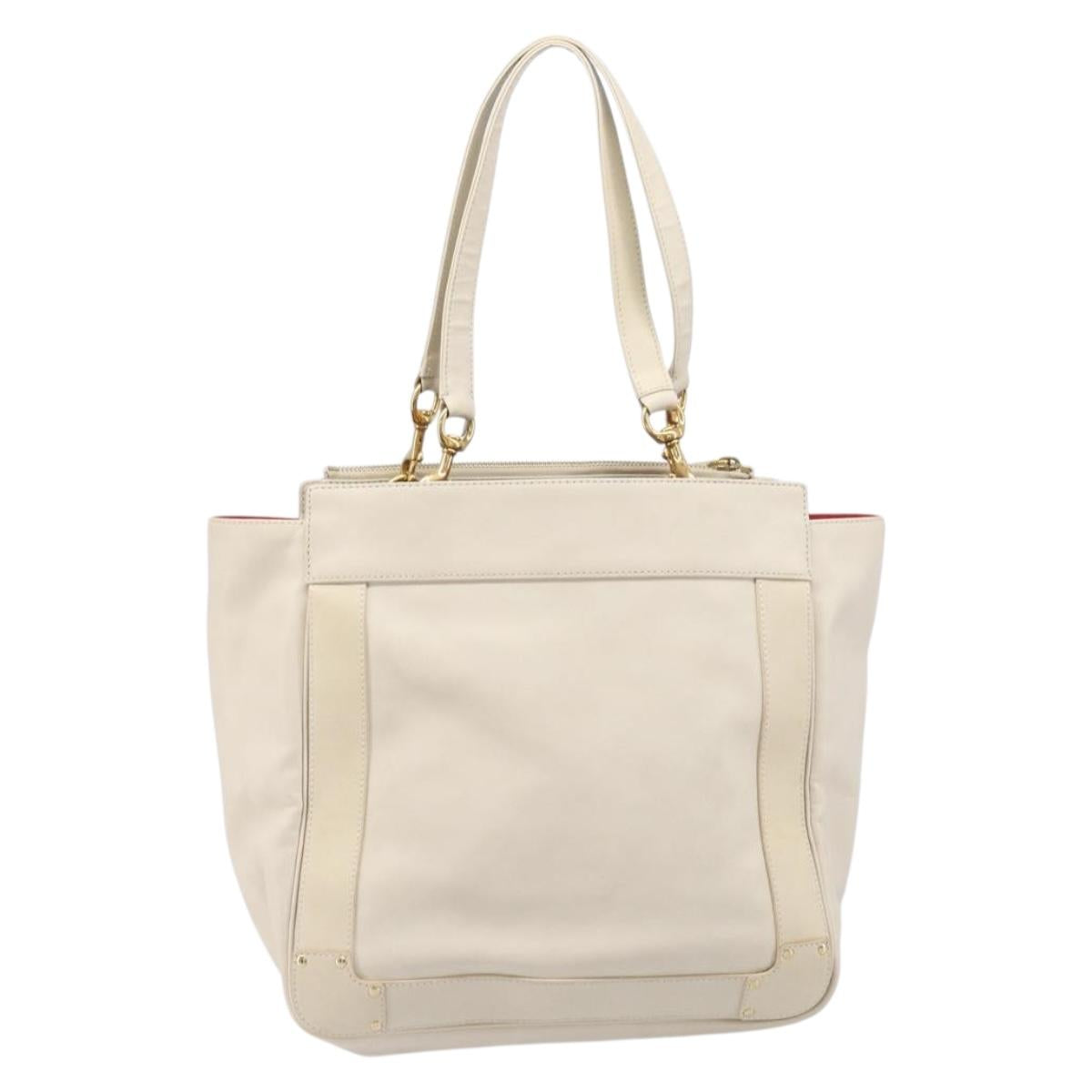 Chloe Eden Small Tote Bag Leather White Gold Auth 204236