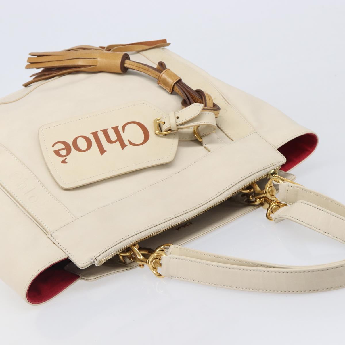 Chloe Eden Small Tote Bag Leather White Gold Auth 204236