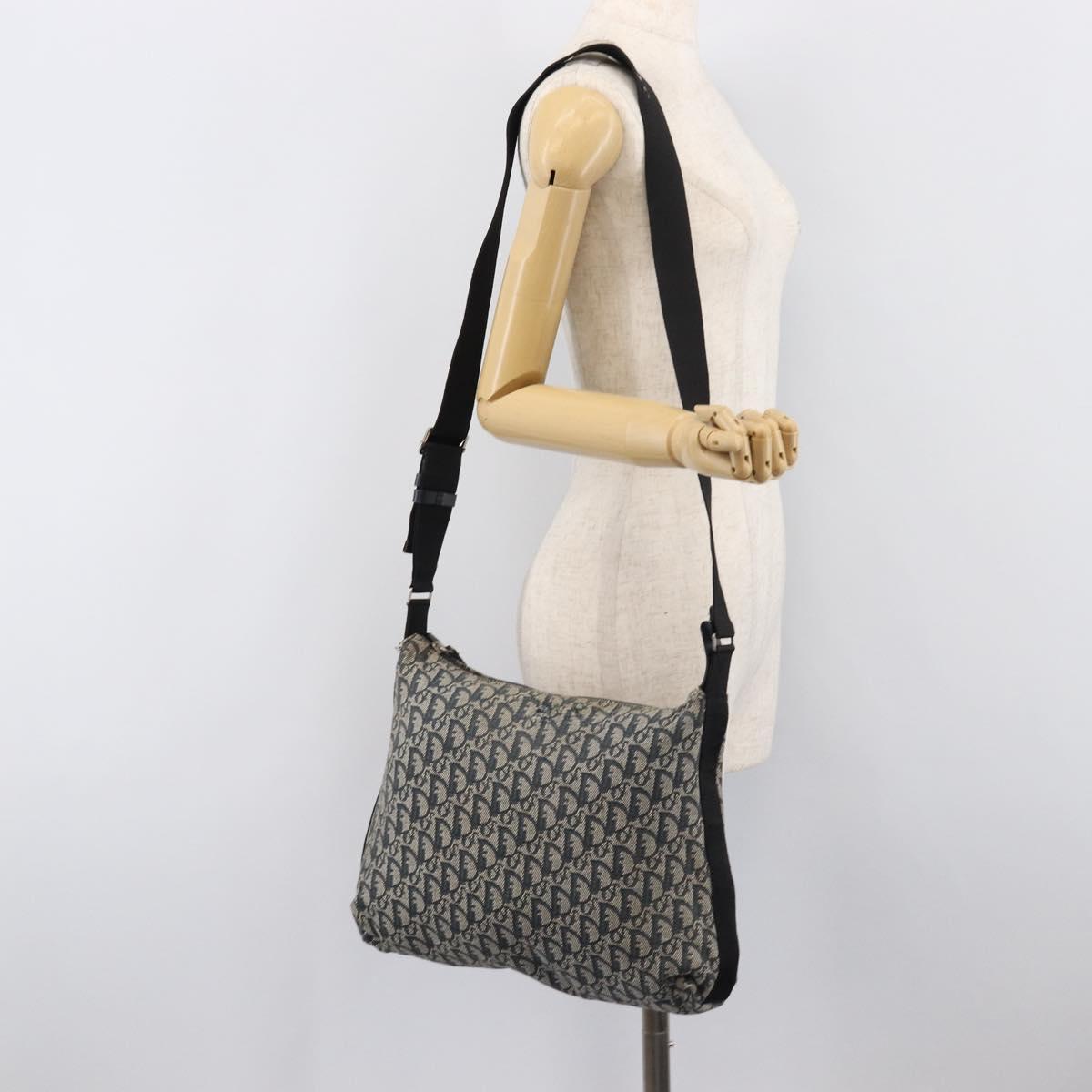 Christian Dior Trotter Canvas Shoulder Bag Navy Silver Auth 204237