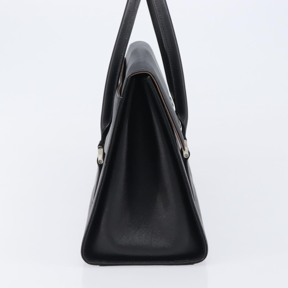BURBERRY Hand Bag Leather Black Silver Auth 204238