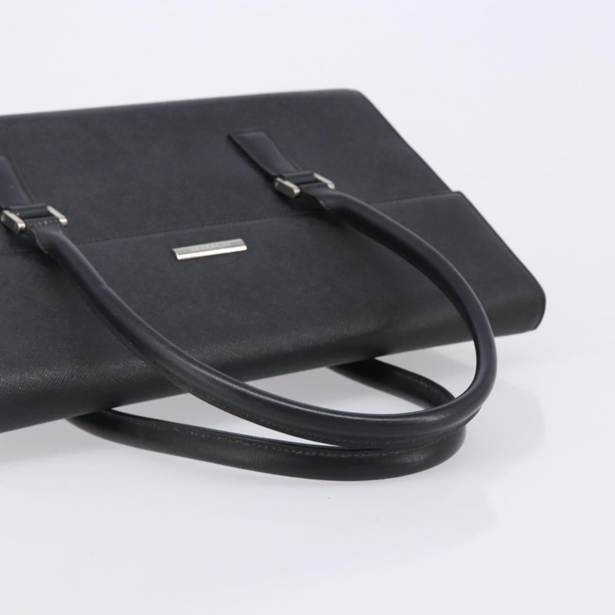 BURBERRY Hand Bag Leather Black Silver Auth 204238
