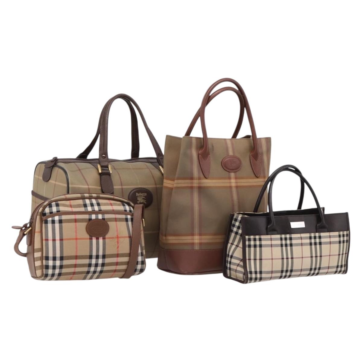 Burberrys Burberry Nova Check Hand Bag Canvas 4 Set Beige Auth 204246