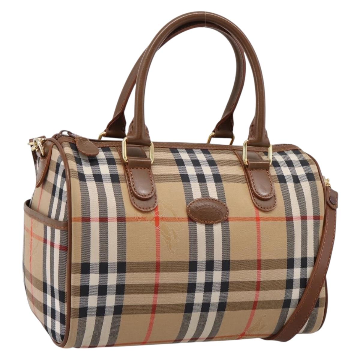 Burberrys Nova Check Hand Bag Canvas 2way Beige Gold Auth 204251