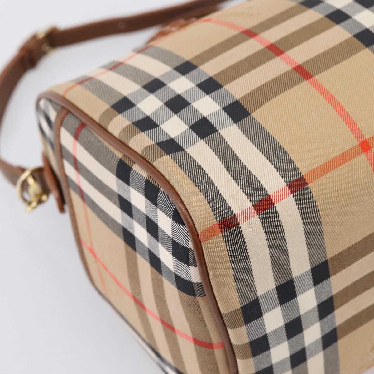 Burberrys Nova Check Hand Bag Canvas 2way Beige Gold Auth 204251