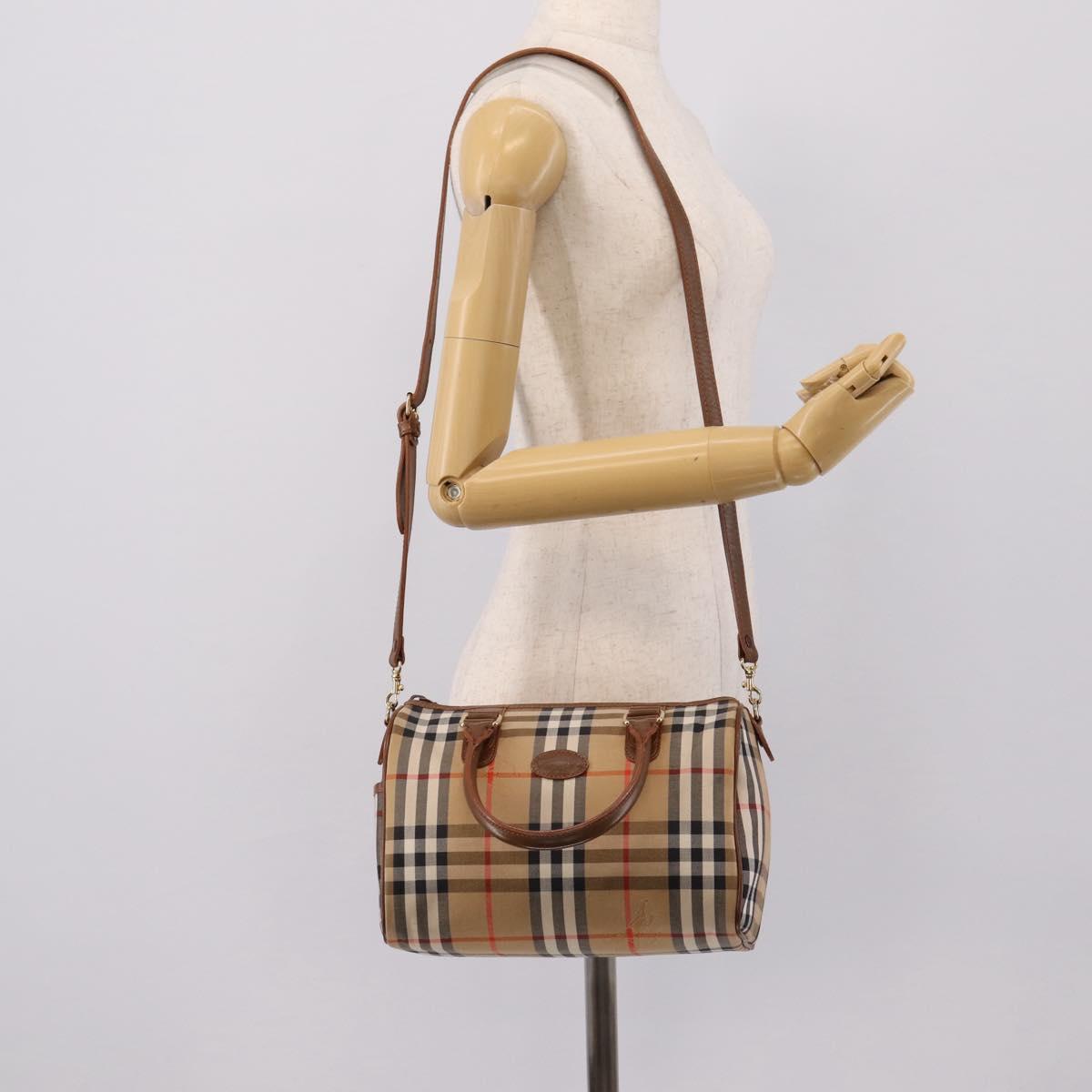 Burberrys Nova Check Hand Bag Canvas 2way Beige Gold Auth 204251