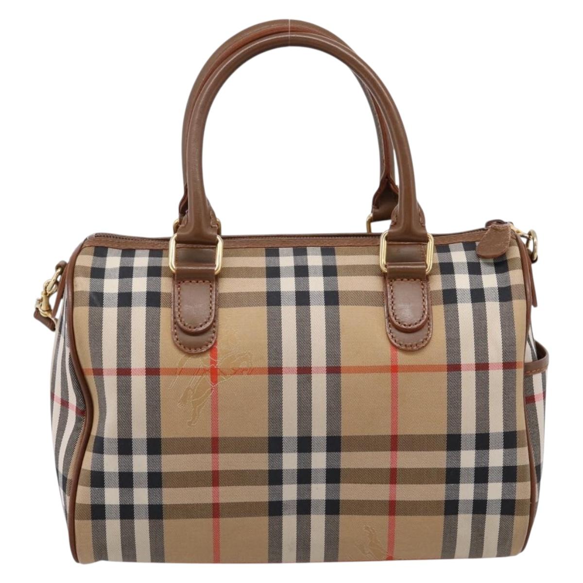Burberrys Nova Check Hand Bag Canvas 2way Beige Gold Auth 204251