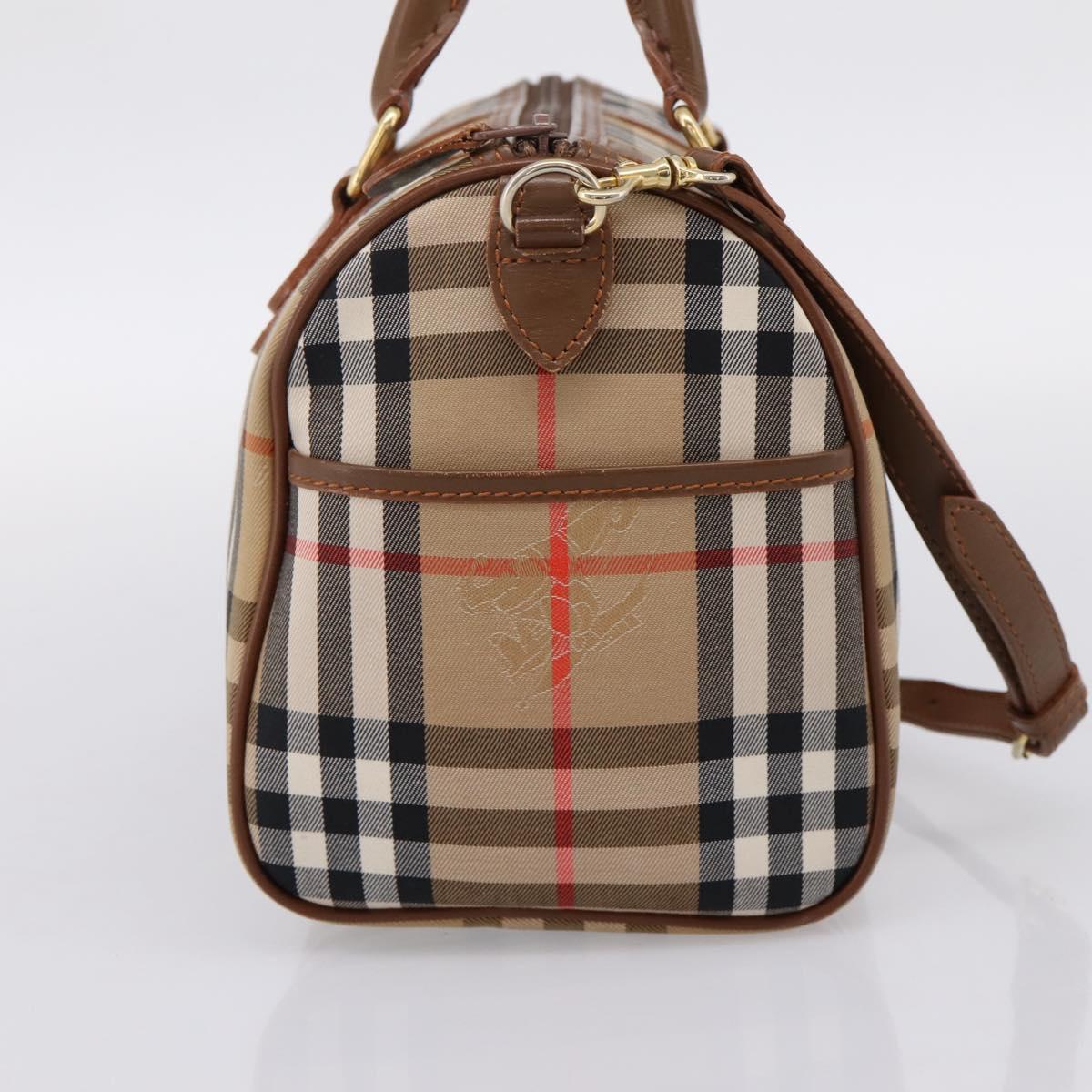 Burberrys Nova Check Hand Bag Canvas 2way Beige Gold Auth 204251