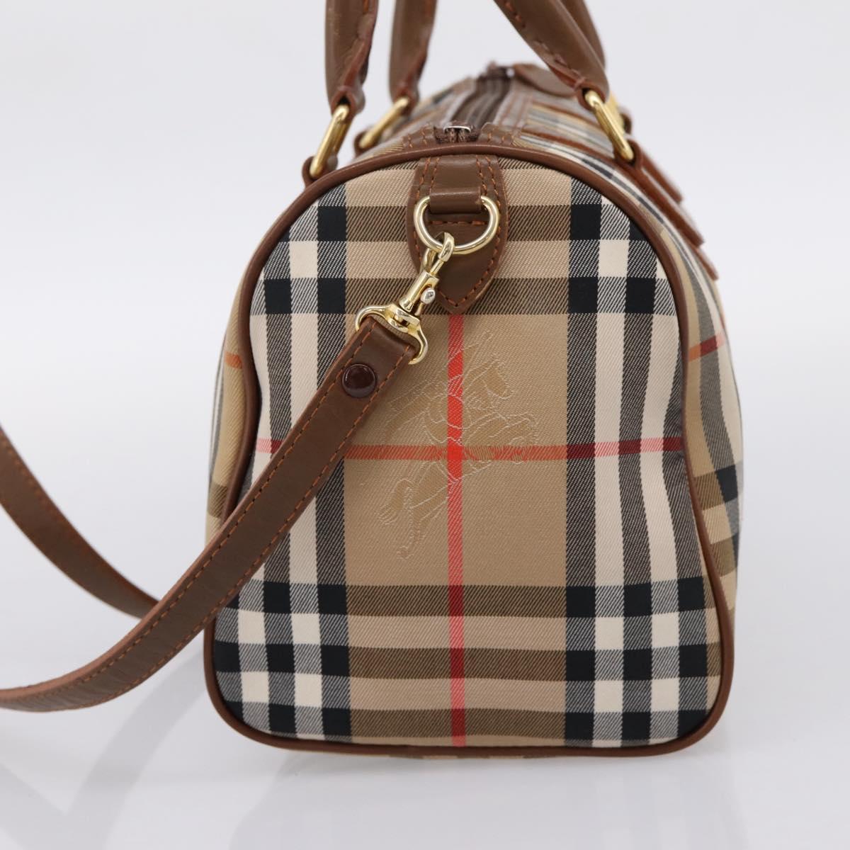 Burberrys Nova Check Hand Bag Canvas 2way Beige Gold Auth 204251