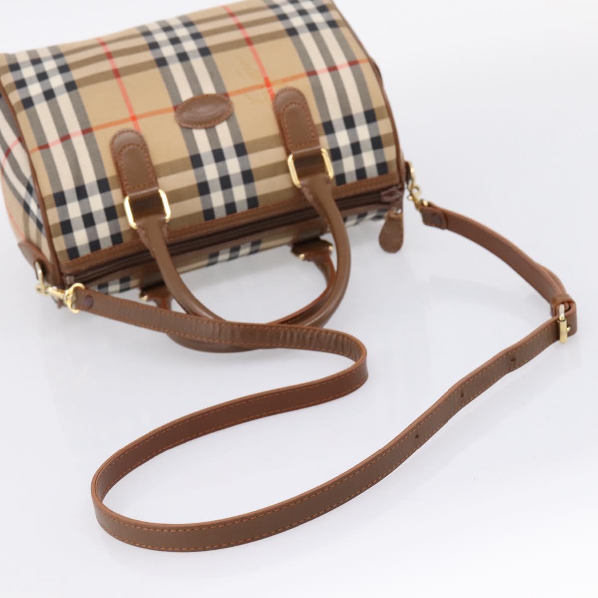 Burberrys Nova Check Hand Bag Canvas 2way Beige Gold Auth 204251