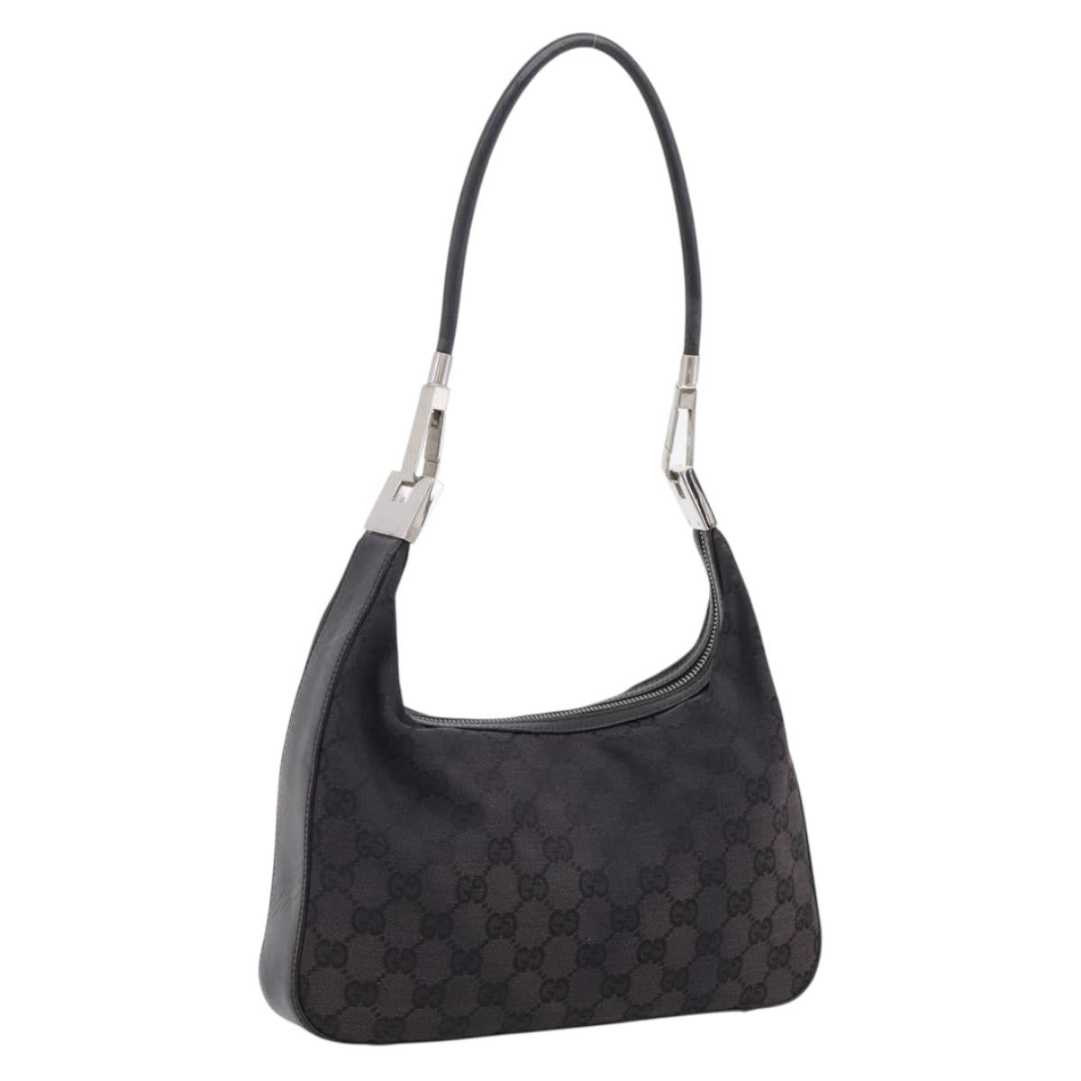 GUCCI GG Canvas Shoulder Bag Black Silver 001 3812 Auth 204252